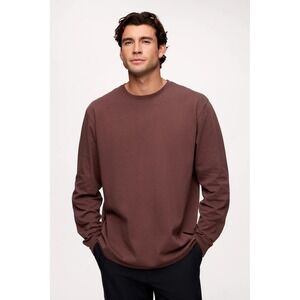 Nuuds Long Sleeve Everyday Tee Mens Large Mocha Cotton Garment Dyed Basic